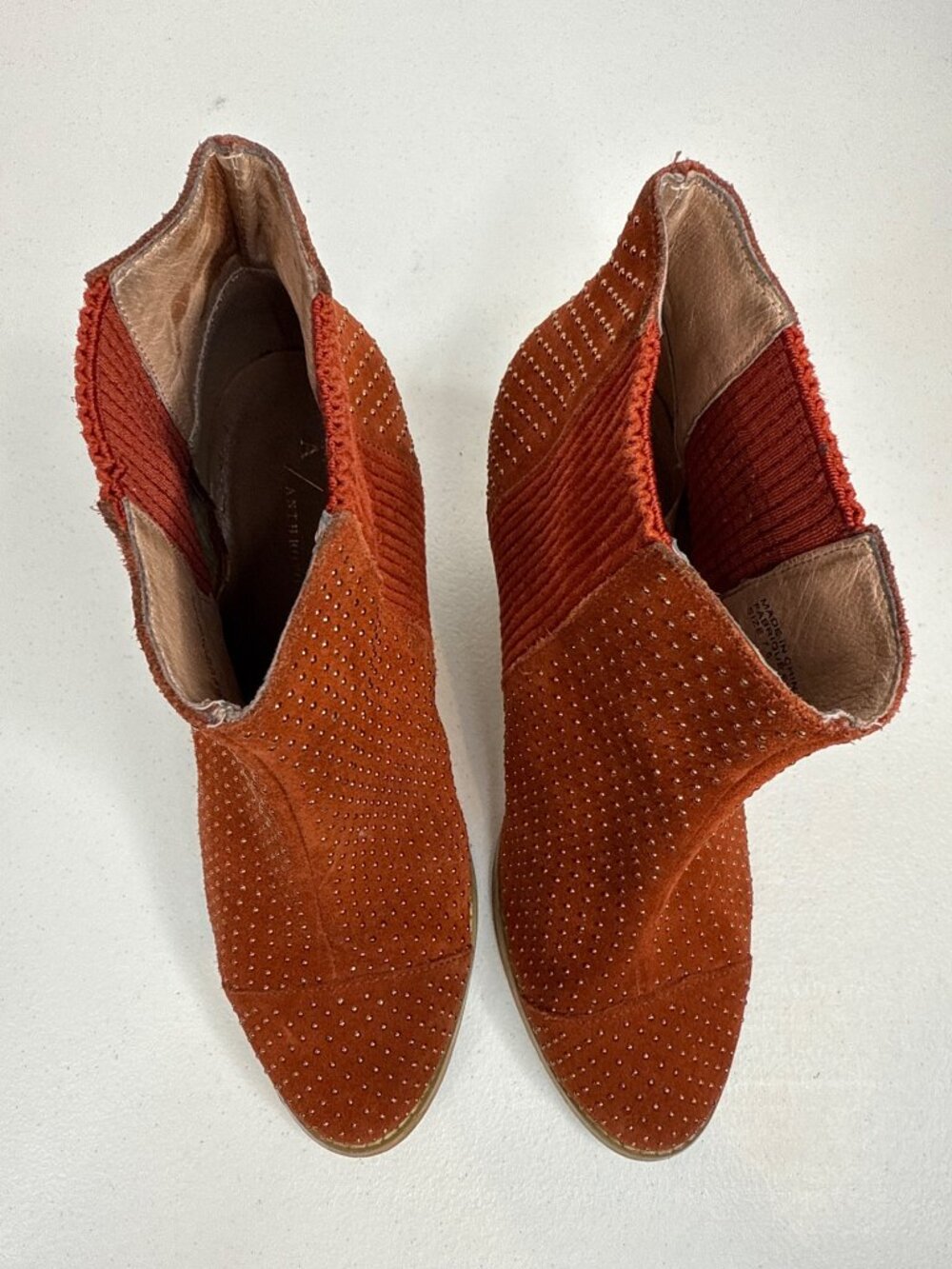 Anthropologie Womens 7.5 Orange Suede Ankle Boots Block Heel Western Boho - Picture 2 of 13